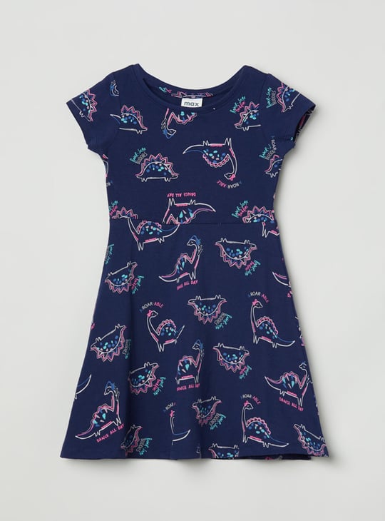 MAX Girls Printed Round Neck A-line Dress