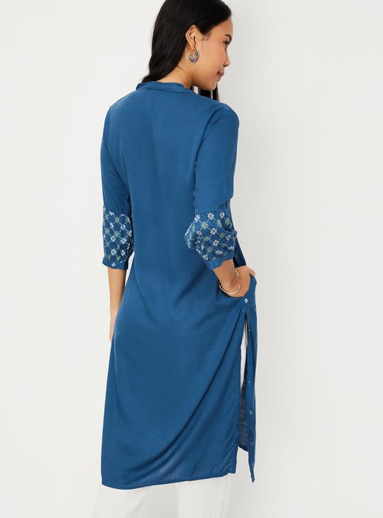 Women Cotton Printed Band Collar Kurta