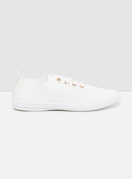 Women Solid Perforated-Detail Casual Shoes