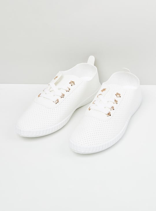 Women Solid Perforated-Detail Casual Shoes