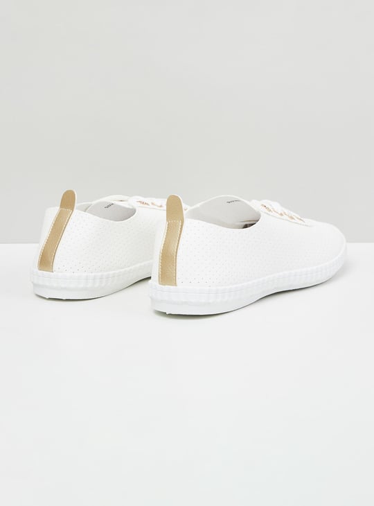 Women Solid Perforated-Detail Casual Shoes