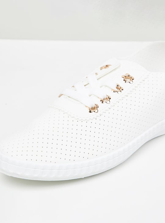 Women Solid Perforated-Detail Casual Shoes