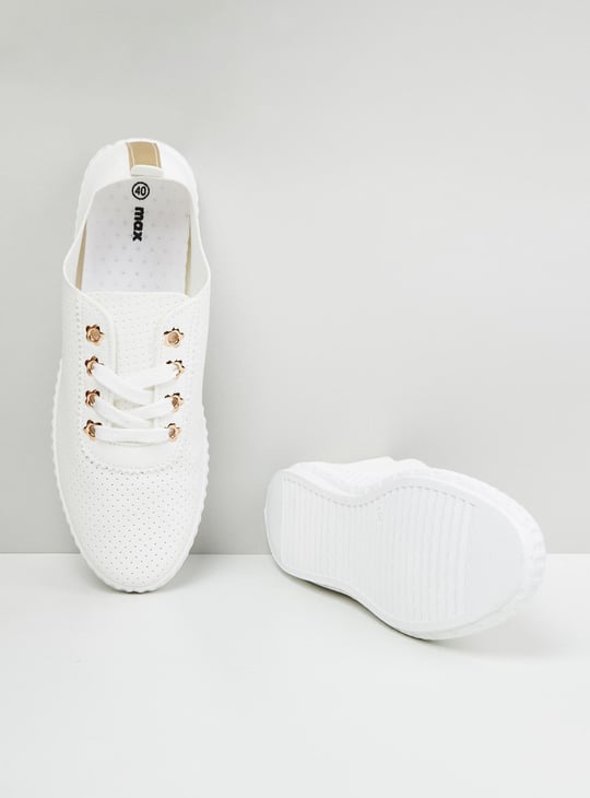 Women Solid Perforated-Detail Casual Shoes