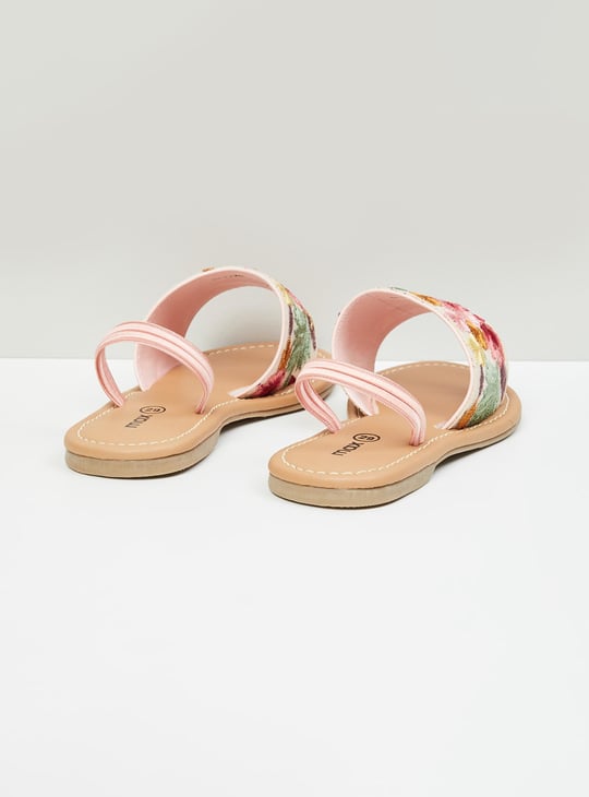 Girls Floral Embroidered Open Front Sandals 