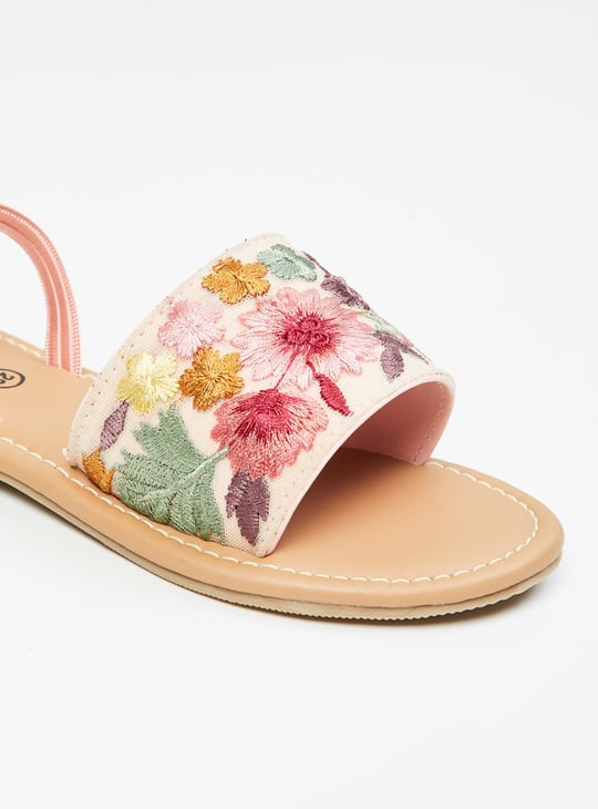 Girls Floral Embroidered Open Front Sandals 