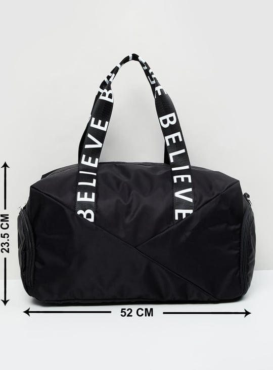 MAX Women Typographic Print Duffle Gym Bag | Black | Polyester