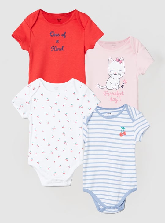 Girls Printed Ring Snap Closure Bodysuit - Pack of 4 