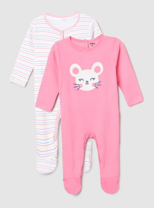 Girls Printed Anti-Bacterial Sleepsuit - Pack of 2 