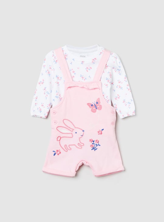Girls Embroidered Dungaree with Printed T-shirt 