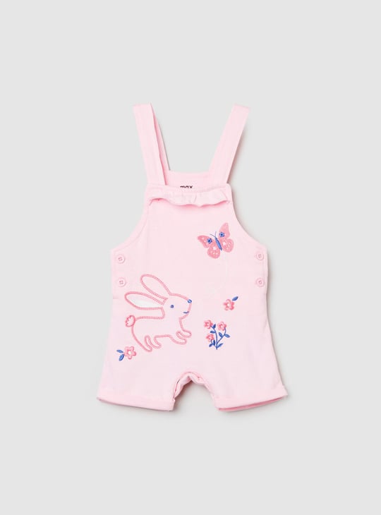Girls Embroidered Dungaree with Printed T-shirt 