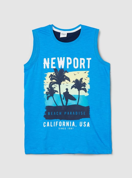 Boys Printed Crew Neck Sleeveless T-shirt 