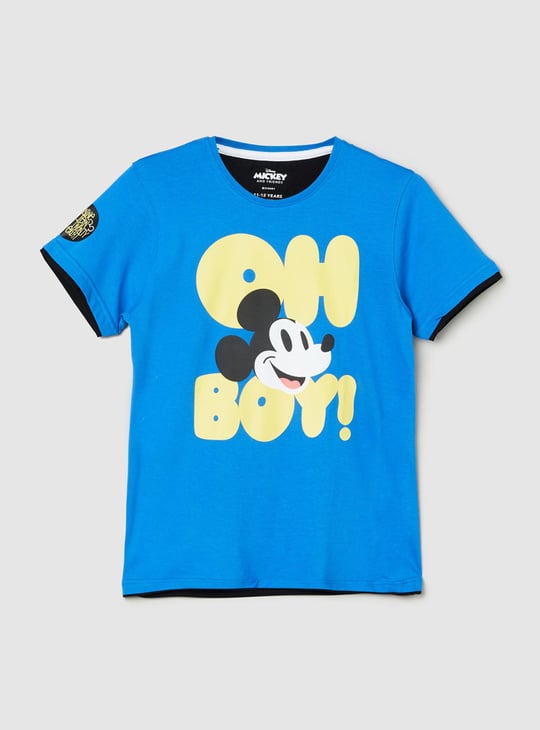 Boys Mickey Mouse Printed Crew Neck T-shirt