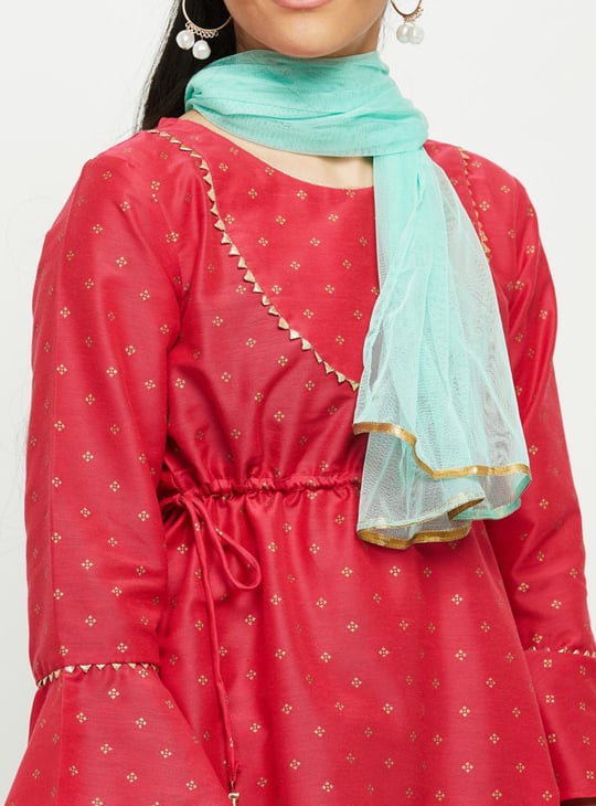 Girls Ethnic Print Kurti And Printed Harem Pant With Dupatta 