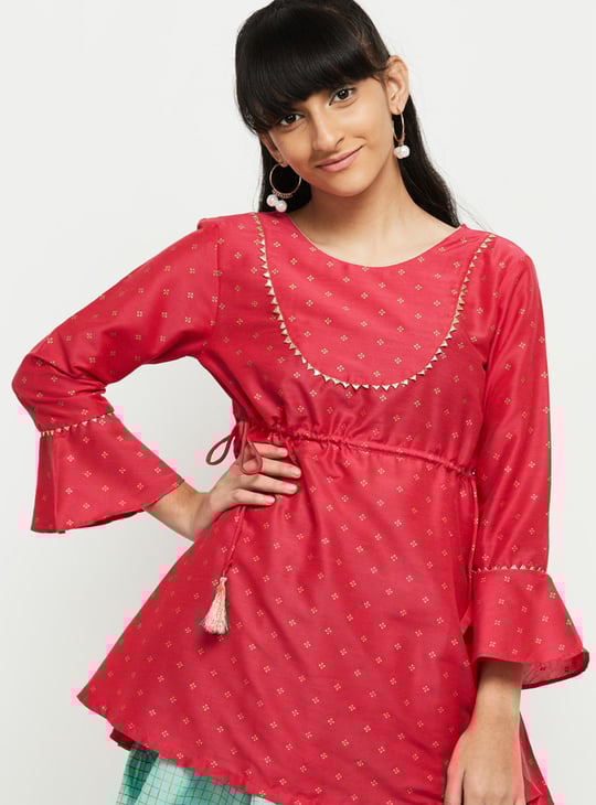 Girls Ethnic Print Kurti And Printed Harem Pant With Dupatta 