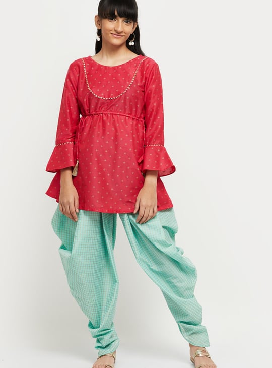 Girls Ethnic Print Kurti And Printed Harem Pant With Dupatta 