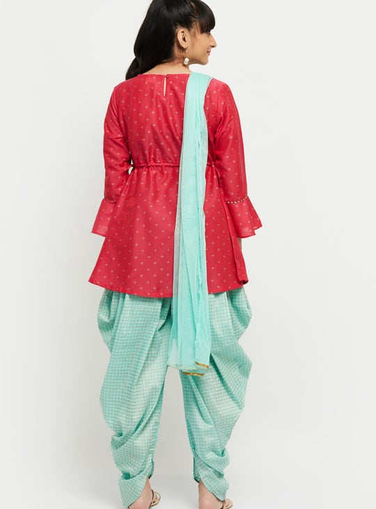 Girls Ethnic Print Kurti And Printed Harem Pant With Dupatta 