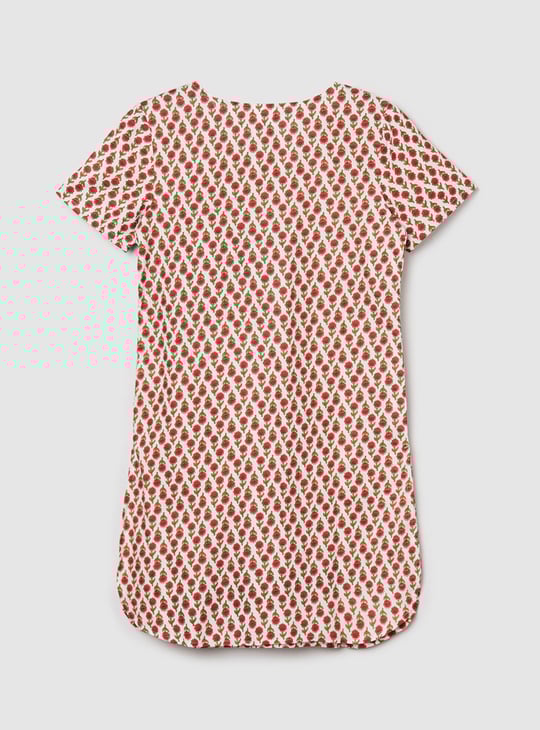 Girls Printed Notched Neck Straight Kurta 