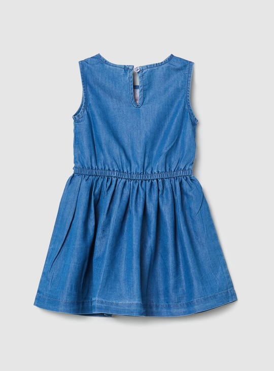 Girls Floral Embroidered Denim Dress