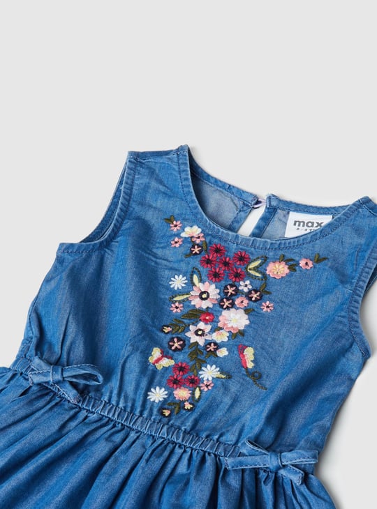 Girls Floral Embroidered Denim Dress