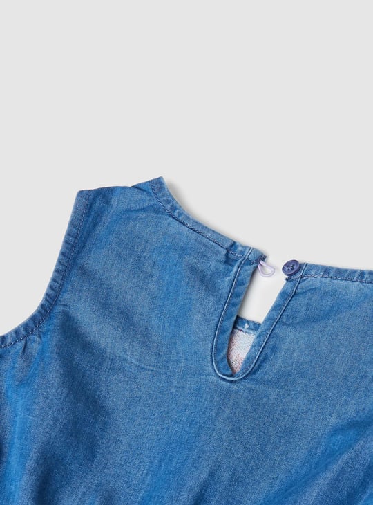 Girls Floral Embroidered Denim Dress