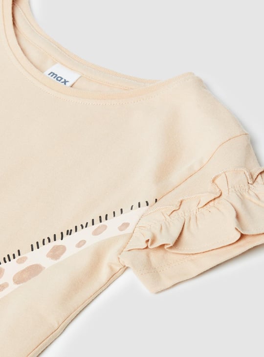 Girls Giraffe Printed Layered Sleeves Top 