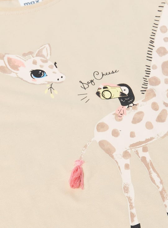 Girls Giraffe Printed Layered Sleeves Top 