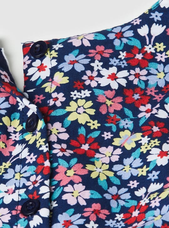 Girls Printed Round Neck A-Line Dress 