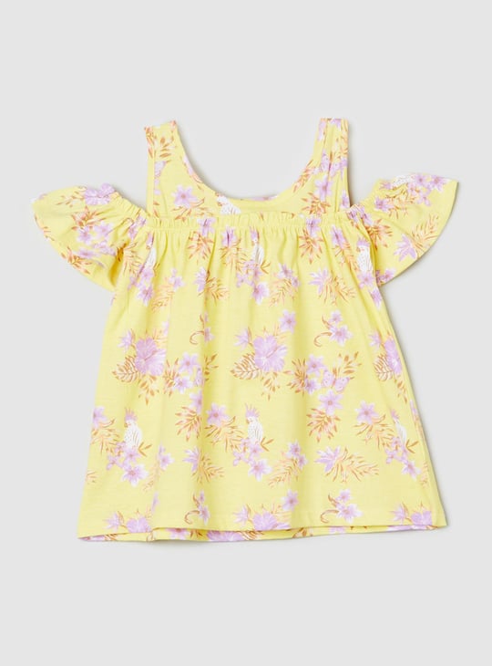 Girls Printed Cold Shoulder Top