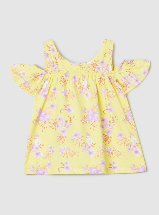 Girls Printed Cold Shoulder Top