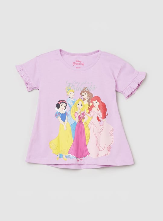 Girls Disney Princess Print Ruffled Sleeve Top