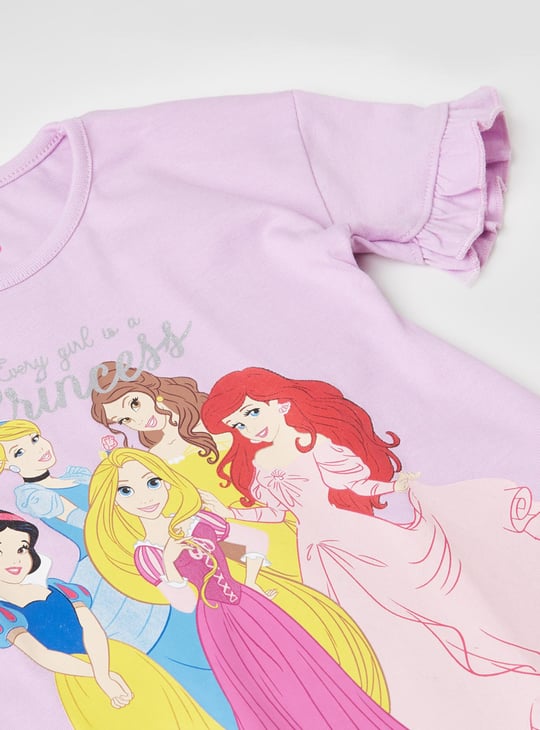 Girls Disney Princess Print Ruffled Sleeve Top