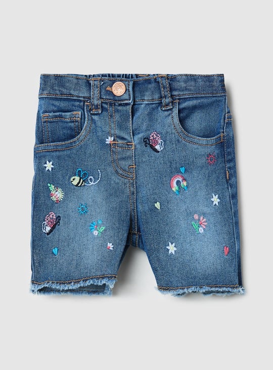 Girls Embroidered Denim Shorts 