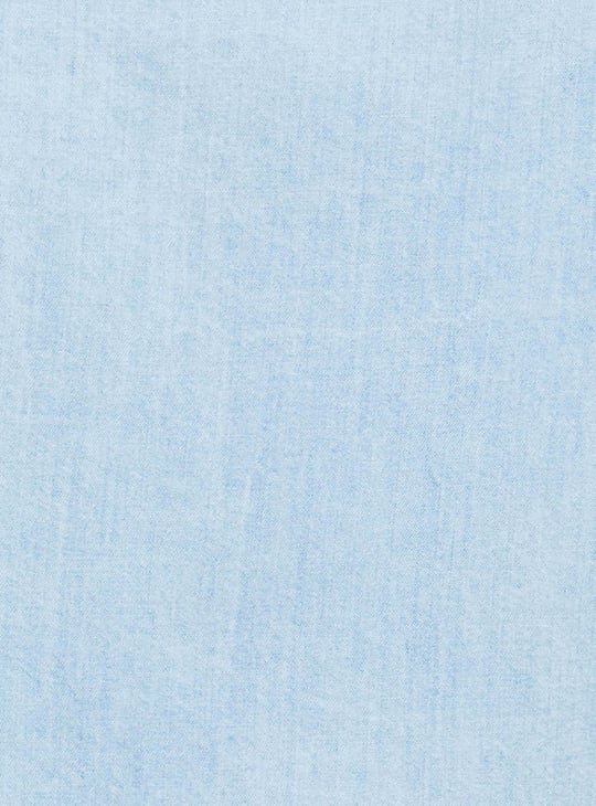 Women Solid Bell Sleeves Denim Dress 