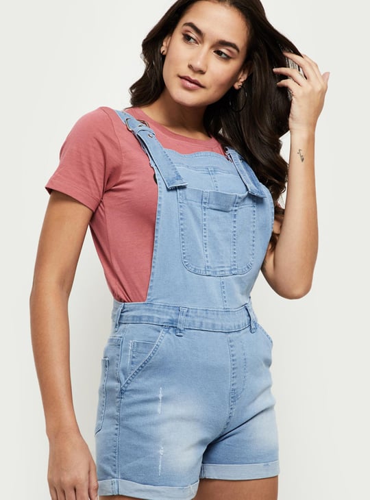 Women Light-Washed Denim Dungarees 