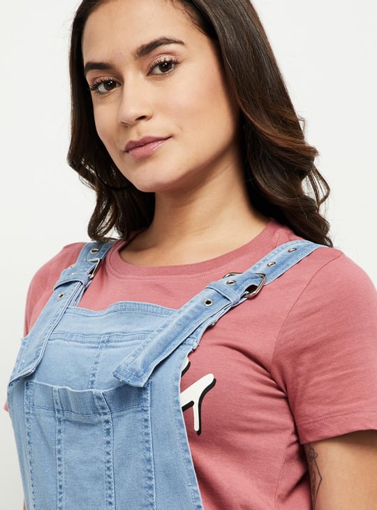 Women Light-Washed Denim Dungarees 