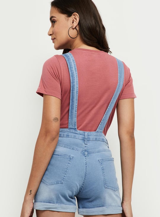 Women Light-Washed Denim Dungarees 