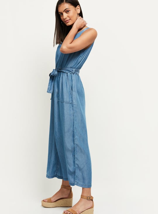 Women Solid Denim Jumpsuit 