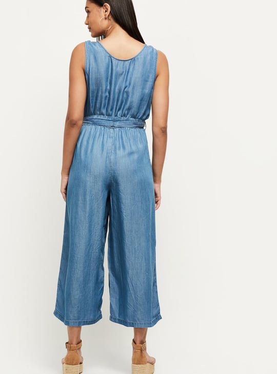 Women Solid Denim Jumpsuit 