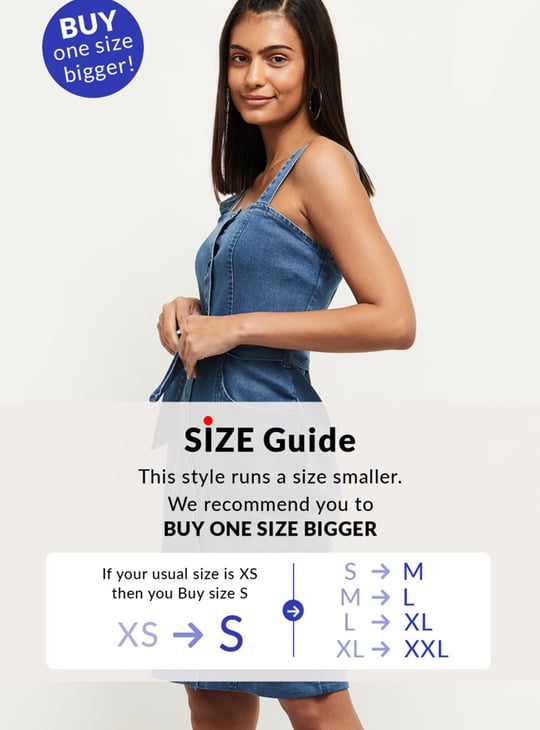 Women Solid Shoulder Straps Denim Dress 