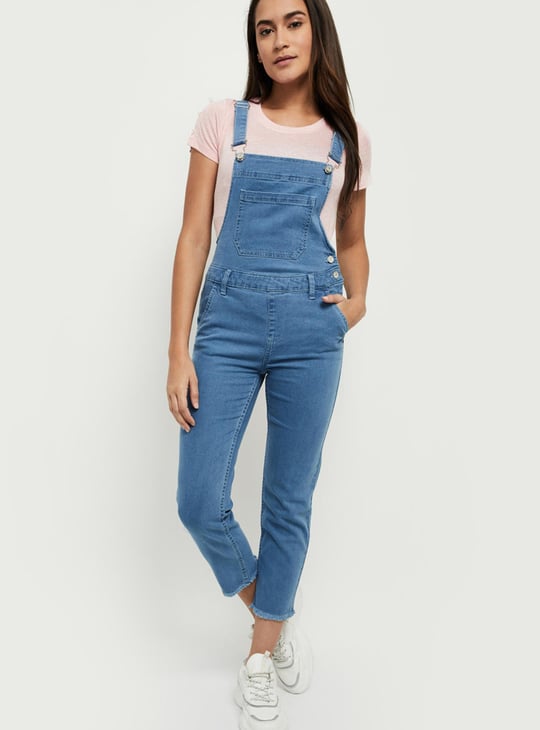 Women Light Washed Denim Dungarees