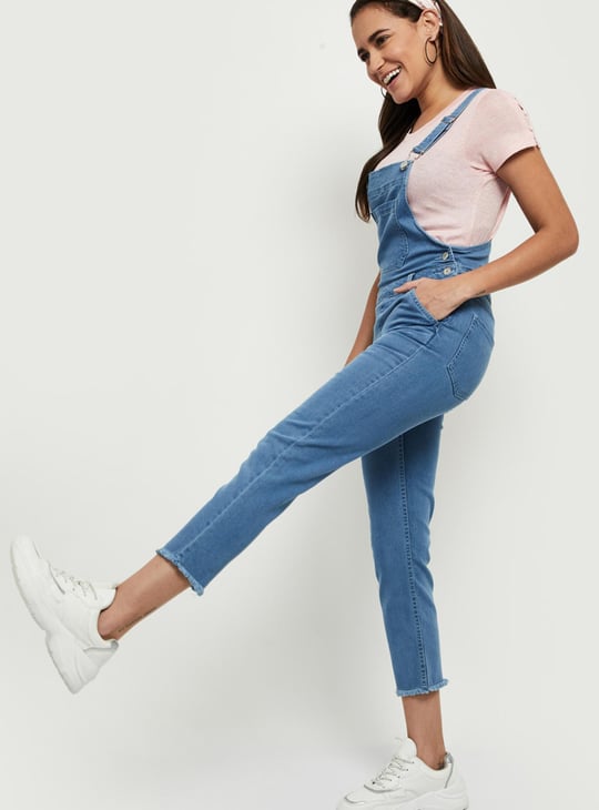 Women Light Washed Denim Dungarees