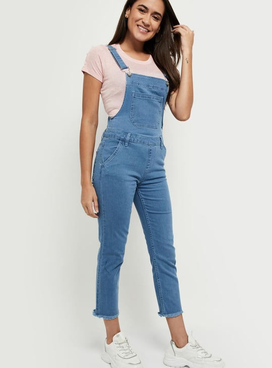 Women Light Washed Denim Dungarees