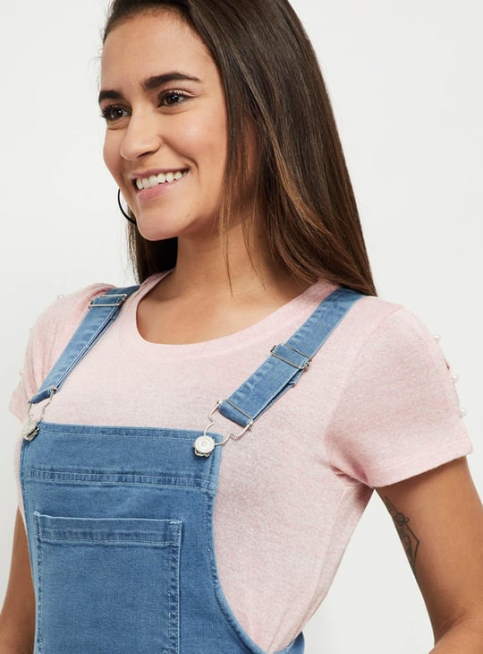 Women Light Washed Denim Dungarees
