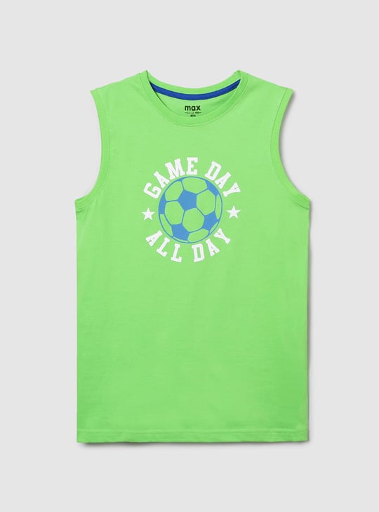 Boys Typographic Print Sleeveless Crew Neck T-shirt