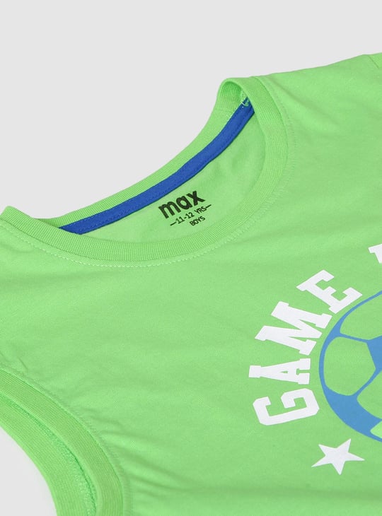 Boys Typographic Print Sleeveless Crew Neck T-shirt