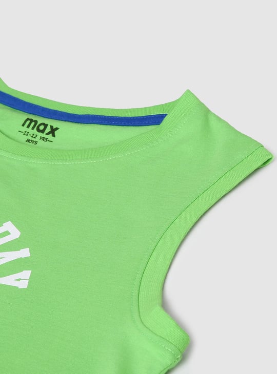 Boys Typographic Print Sleeveless Crew Neck T-shirt