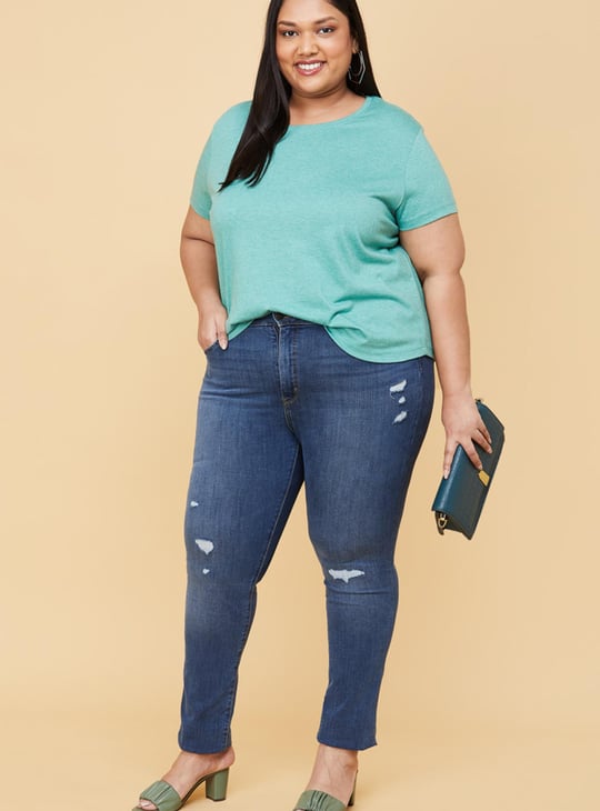  Women Cotton Solid Round Neck T-shirt