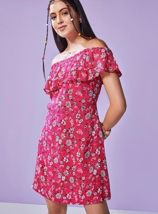 Women Printed Bardot Dress 