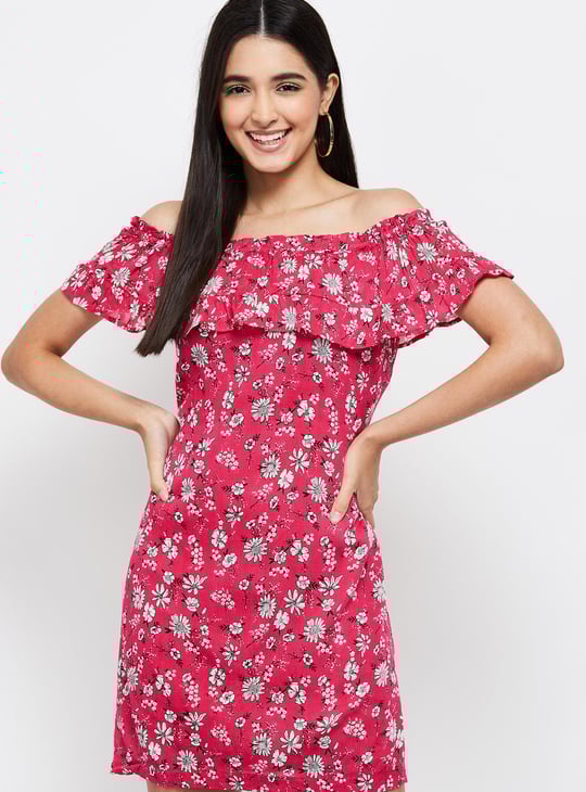 Women Printed Bardot Dress 