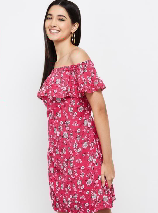 Women Printed Bardot Dress 